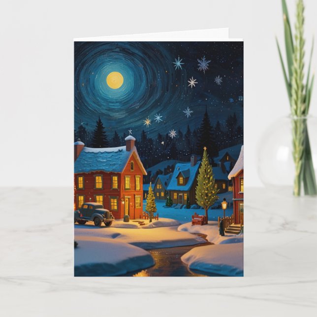 Vintage Customisable Starry Night Christmas Card (Front)