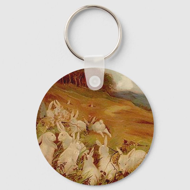 Vintage Cute Animal Easter | Bunny  Key Ring (Front)