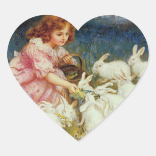 Vintage Cute Animal Easter  Heart Sticker