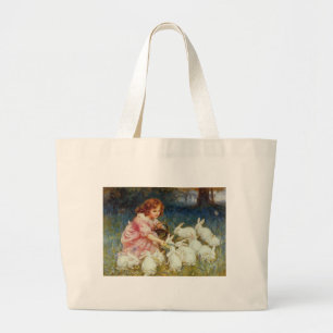 Vintage Cute Animal Easter Large Tote Bag