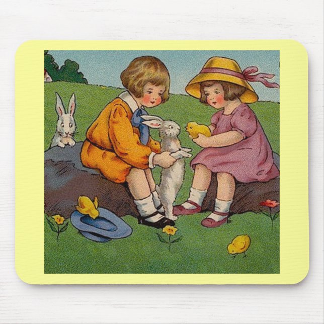 Vintage Cute Animal Easter  Mouse Mat (Front)