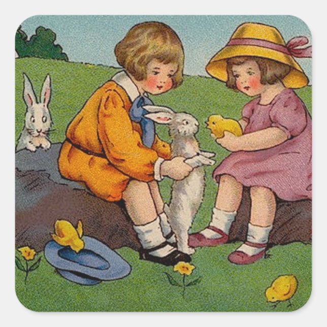 Vintage Cute Animal Easter  Square Sticker (Front)