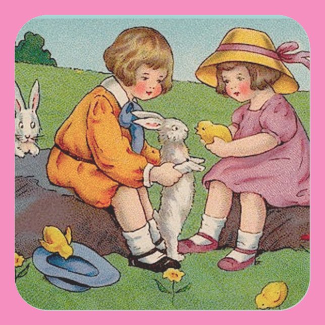 Vintage Cute Animal Easter  Square Sticker (Creator Uploaded)