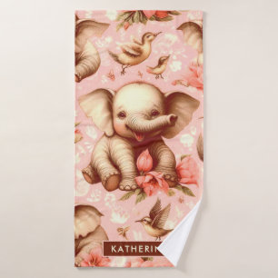 Vintage Cute Baby Elephant Pattern Bath Towel