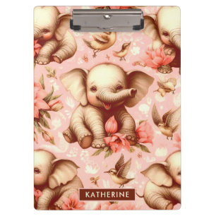 Vintage Cute Baby Elephant Pattern Clipboard