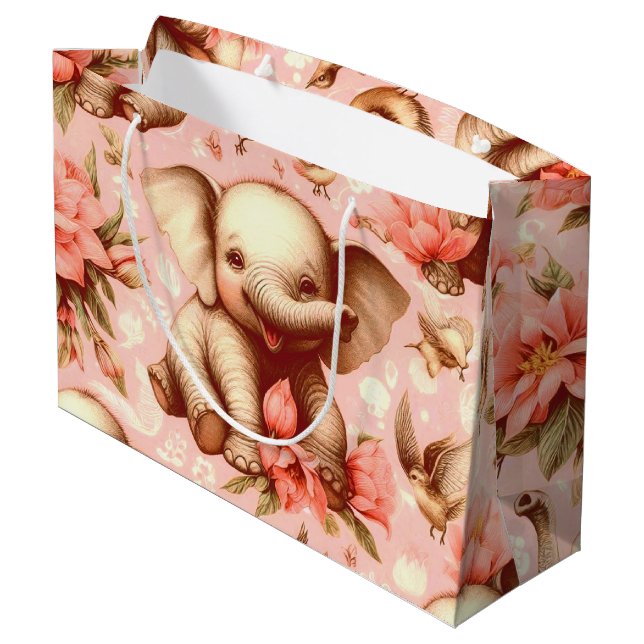 Vintage Cute Baby Elephant Pattern Large Gift Bag (Back Angled)