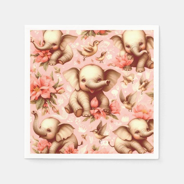 Vintage Cute Baby Elephant Pattern Napkin (Front)