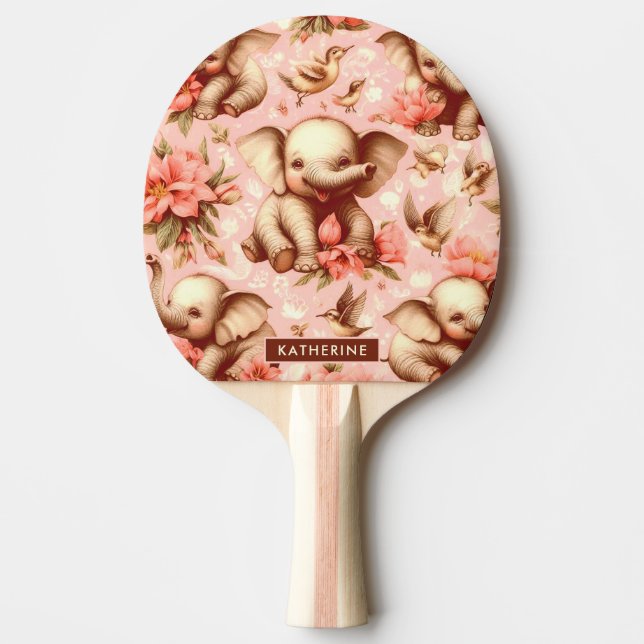 Vintage Cute Baby Elephant Pattern Ping Pong Paddle (Front)