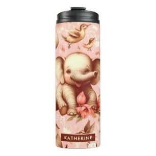 Vintage Cute Baby Elephant Pattern Thermal Tumbler