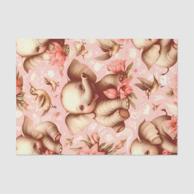 Vintage Cute Baby Elephant Pattern Tissue Paper (Front)