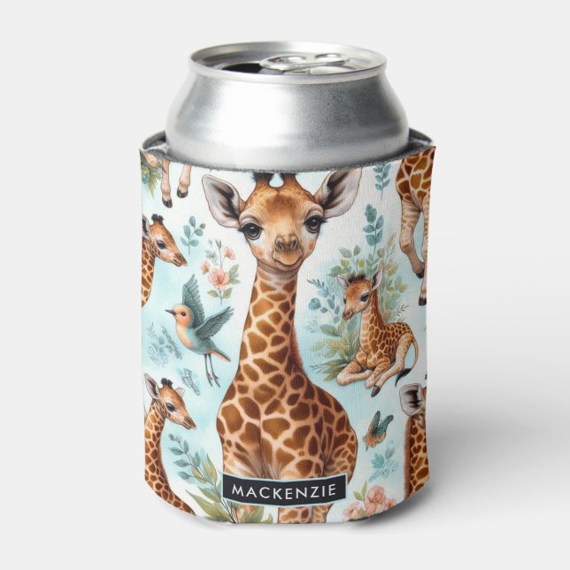 Vintage Cute Baby Giraffe Pattern Can Cooler (Can Front)