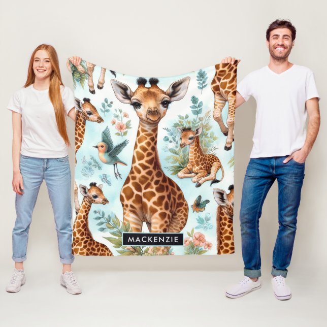 Vintage Cute Baby Giraffe Pattern Fleece Blanket (In Situ)