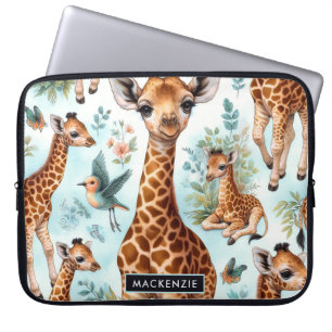 Vintage Cute Baby Giraffe Pattern Laptop Sleeve