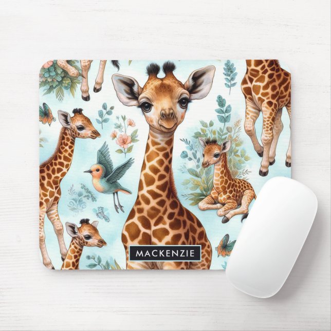 Vintage Cute Baby Giraffe Pattern Mouse Mat (With Mouse)