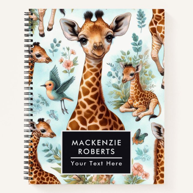 Vintage Cute Baby Giraffe Pattern Notebook (Front)