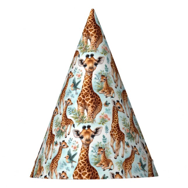 Vintage Cute Baby Giraffe Pattern Party Hat (Front)