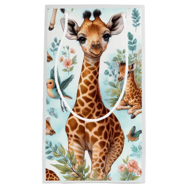 Vintage Cute Baby Giraffe Pattern Small Gift Bag (Front)