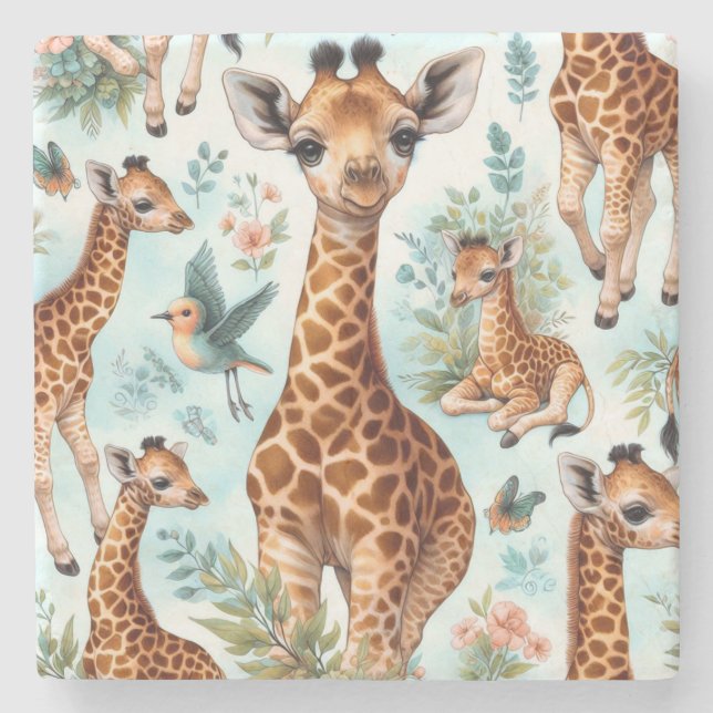 Vintage Cute Baby Giraffe Pattern Stone Coaster (Front)