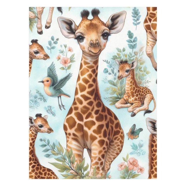 Vintage Cute Baby Giraffe Pattern Tablecloth (Front)