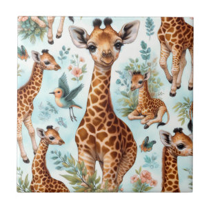 Vintage Cute Baby Giraffe Pattern Tile