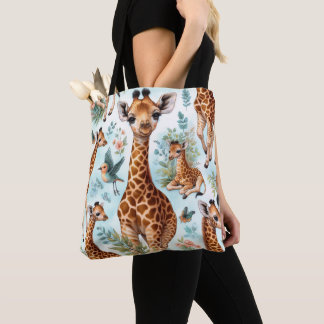 Vintage Cute Baby Giraffe Pattern Tote Bag