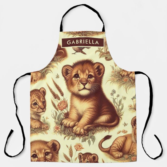 Vintage Cute Baby Lion Pattern Apron (Front)