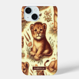 Vintage Cute Baby Lion Pattern iPhone 15 Case