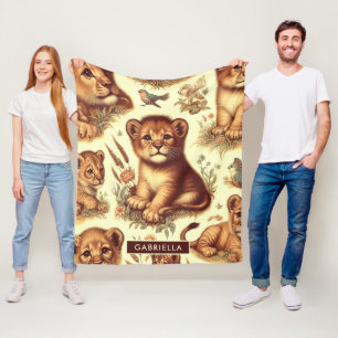 Vintage Cute Baby Lion Pattern Fleece Blanket