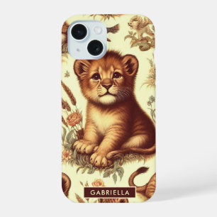 Vintage Cute Baby Lion Pattern iPhone 15 Case
