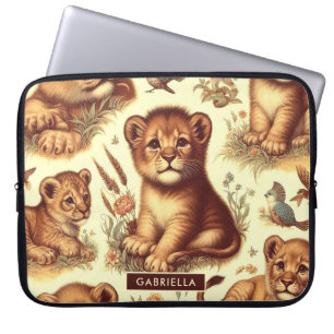 Vintage Cute Baby Lion Pattern Laptop Sleeve