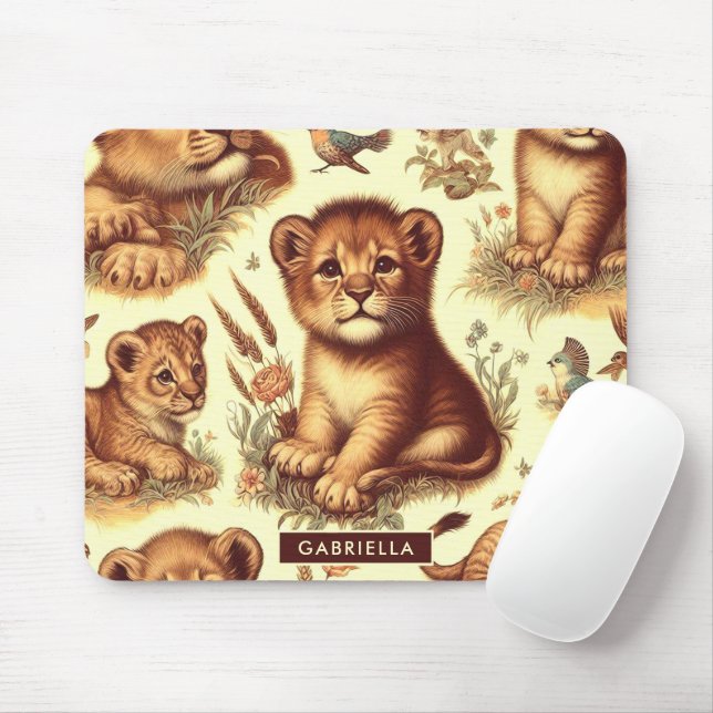 Vintage Cute Baby Lion Pattern Mouse Mat (With Mouse)