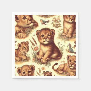 Vintage Cute Baby Lion Pattern Napkin