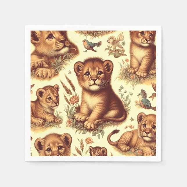 Vintage Cute Baby Lion Pattern Napkin (Front)