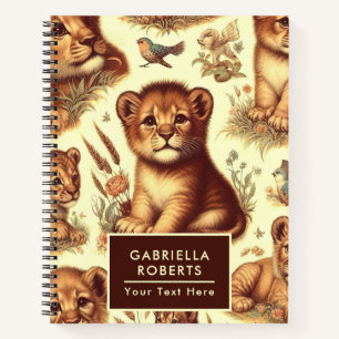 Vintage Cute Baby Lion Pattern Notebook