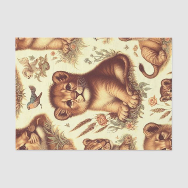 Vintage Cute Baby Lion Pattern Tissue Paper (Front)