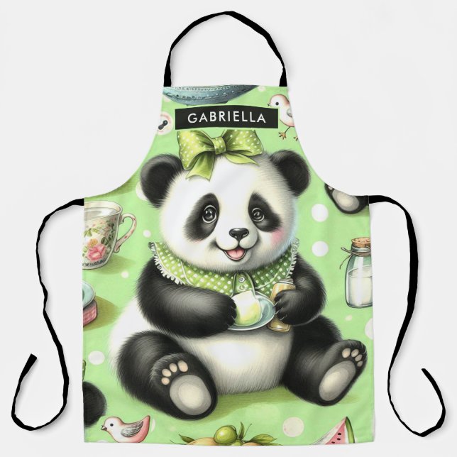 Vintage Cute Baby Panda Apron (Front)
