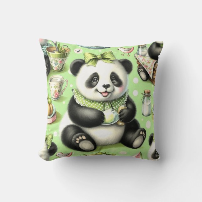 Vintage Cute Baby Panda Cushion (Front)