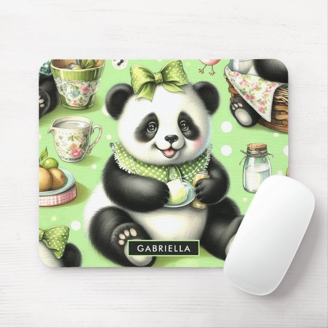 Vintage Cute Baby Panda Mouse Mat (With Mouse)
