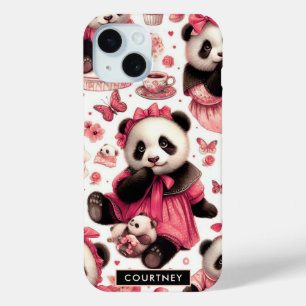 Vintage Cute Baby Panda Seamless iPhone 15 Case