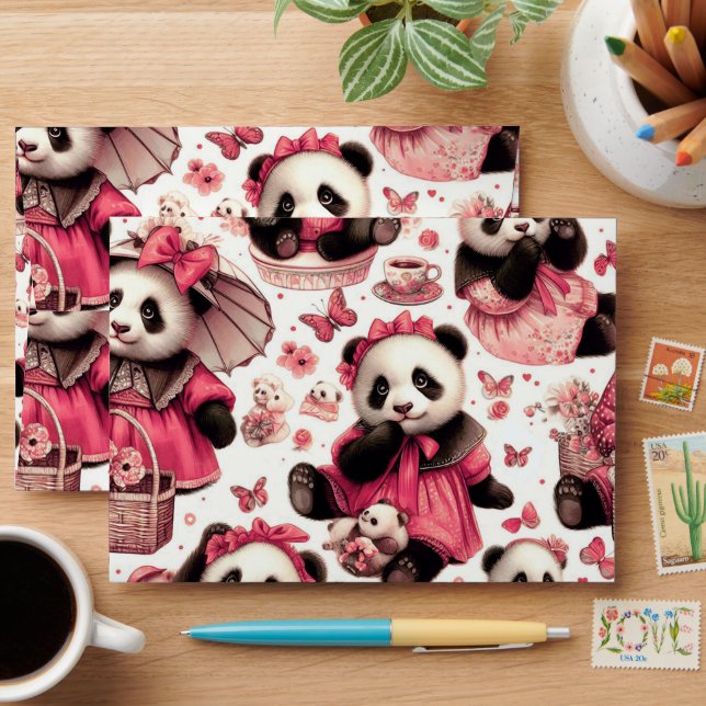 Vintage Cute Baby Panda Seamless Envelope (Desk)