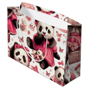 Vintage Cute Baby Panda Seamless Large Gift Bag