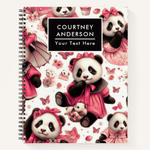 Vintage Cute Baby Panda Seamless Notebook