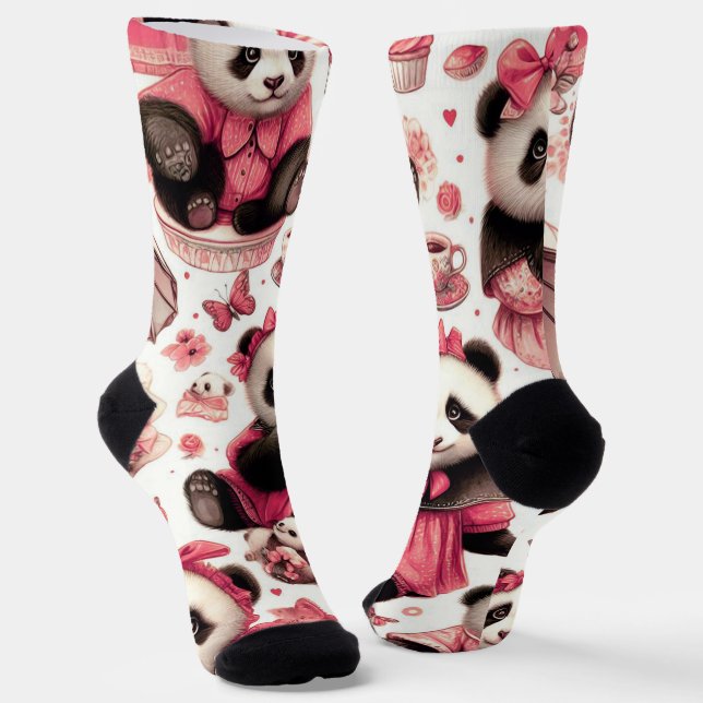 Vintage Cute Baby Panda Seamless Socks (Angled)