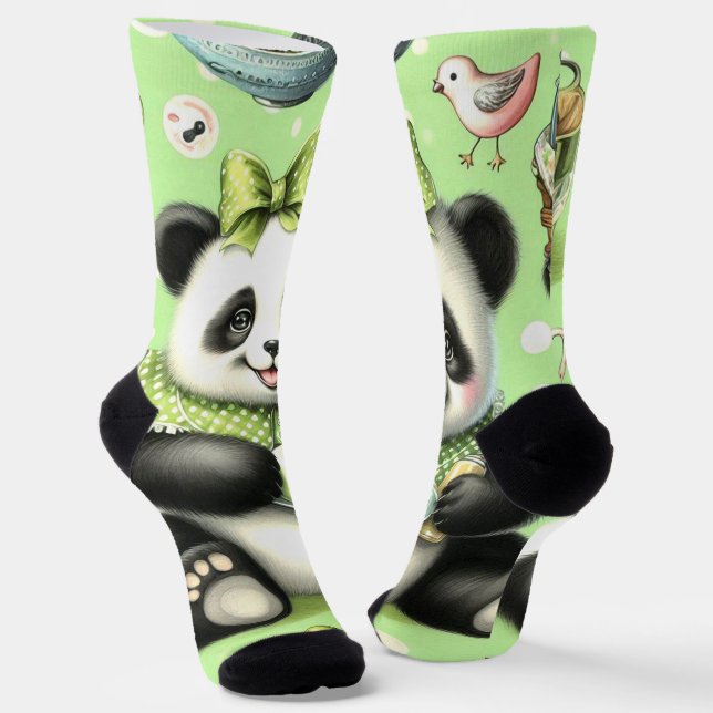 Vintage Cute Baby Panda Socks (Angled)