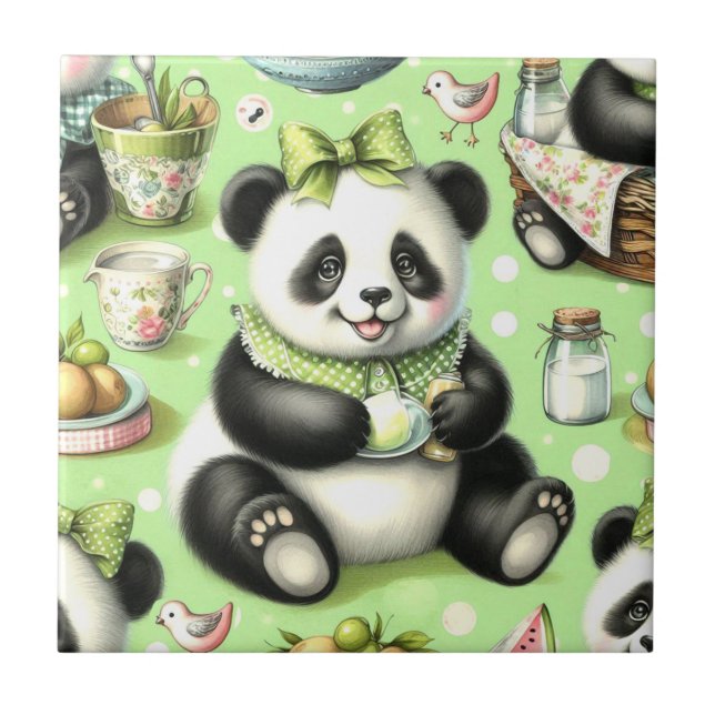 Vintage Cute Baby Panda Tile (Front)