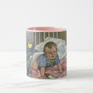 Vintage Cute Baby Playing in Crib, Child Nap Time Mug