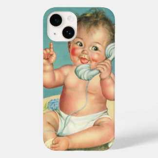 Vintage Cute Baby Talking on Phone Puppy Dog Case-Mate iPhone 14 Case