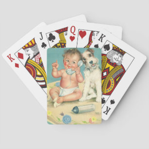 Vintage Cute Baby Talking on Phone Puppy Dog Playing Cards