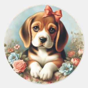 Vintage Cute Beagle Puppy Classic Round Sticker