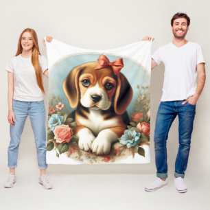 Vintage Cute Beagle Puppy Fleece Blanket